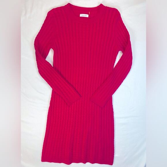 Calvin Klein Women’s Sweater Dress Cable Knit Classic Dressy Pink Medium - Picture 1 of 7